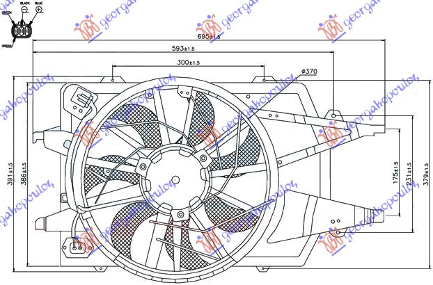 VENTILATOR KOMPLET JEDAN +A/C (4 KABLA)