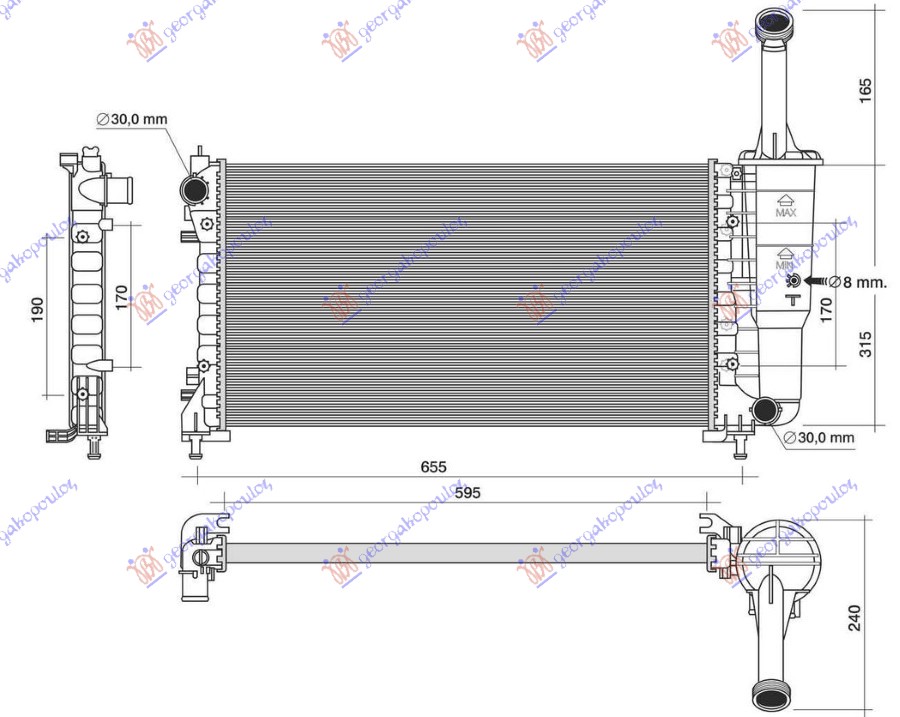 HLADNJAK MOTORA 1.4CC 16V (+/-AC) (58x30.8) (SA PRELIVNOM CEVI) (MARELLI)