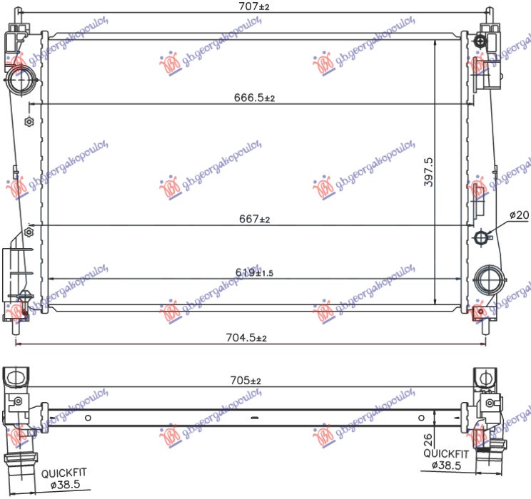 HLADNJAK MOTORA BENZIN/DIZEL (619x398x26) (VALEO)
