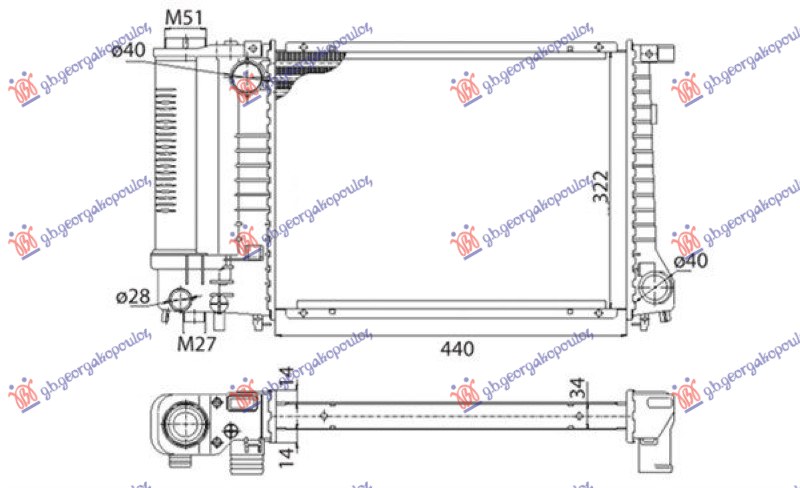 HLADNJAK MOTORA SVO MODELSI BENZIN (MAN) (-AC) (440x330x34) (NRF)
