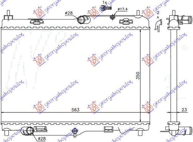 HLADNJAK MOTORA 1.4/1.6 TDCI (MAN) (+/-AC) (563x350) (NRF)