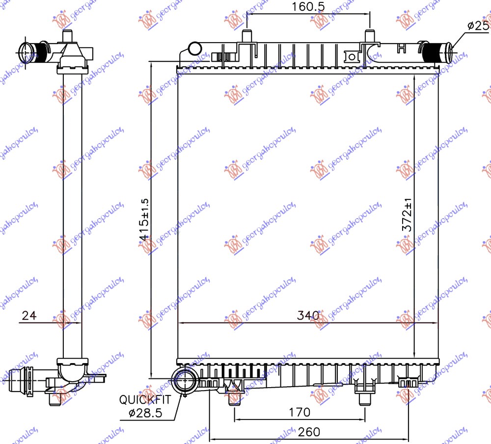 HLADNJAK MOTORA 1.2 VTi BENZIN (MAN) (372x340x24) (NRF)