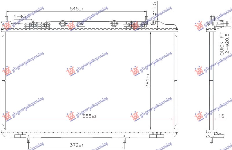 HLADNJKA MOTORA 1.2 BENZIN - 1.5 DIZEL - ELEK.POGON (655x381x16) (NISSENS)
