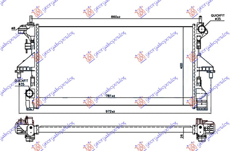 HLADNJAK MOTORA 2.3 JTD DIZEL (MAN) (+AC) (780x390) (MOTOR F1AE3481G) (NRF)