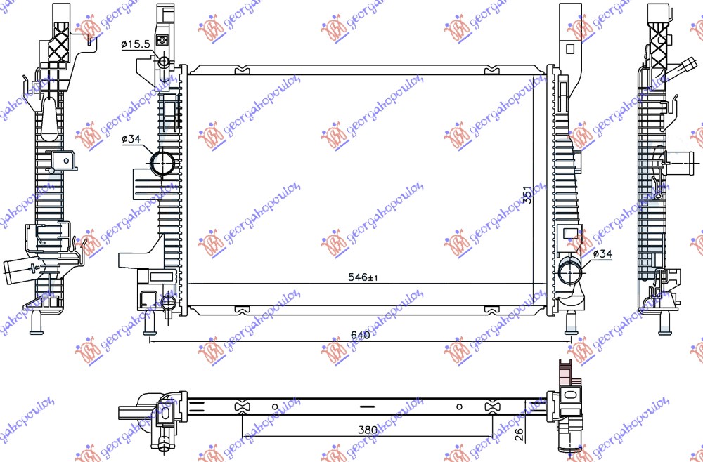 HLADNJAK MOTORA 1.5 TDCi DIZEL (AUTO) (546x351x26) (NRF)