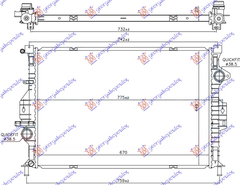 HLADNJAK MOTORA 1.6 EcoBoost BENZIN (AUTO) (670x449x26) /15 (NRF)