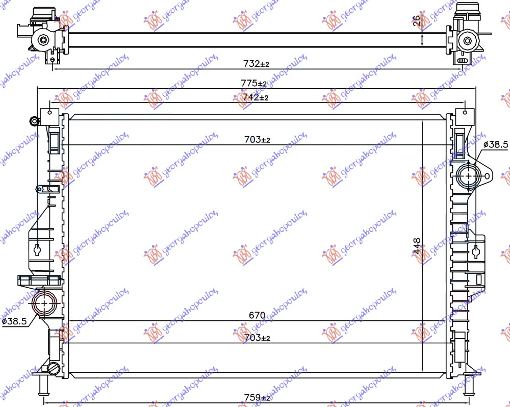 HLADNJAK MOTORA 1.6 EcoBoost BENZIN / 2.0 TDCi DIZEL (MAN) (670x449x26) -15 (NRF