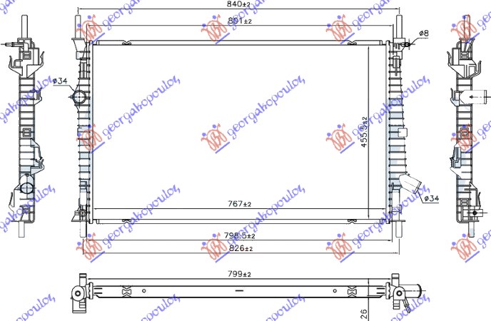 HLADNJAK MOTORA 2.0 TDCi DIZEL (765x460x26) FWD (NRF)