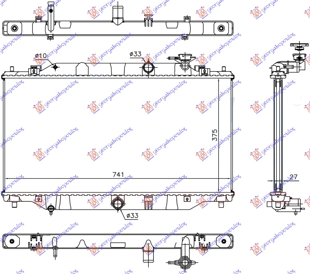 HLADNJAK MOTORA 2.2 D DIZEL (MAN/AUTO) (375x735x26) (KOYO)