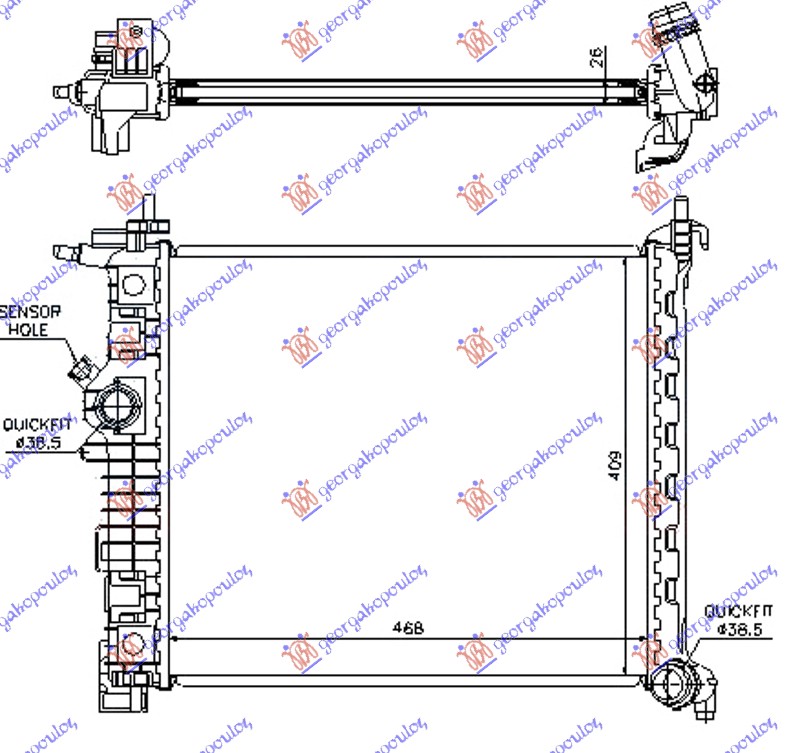 HLADNJAK MOTORA 1.4i 16v TURBO (A14NEL/T) (470x428) (NRF)