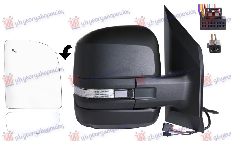 RETROVIZOR ELEKTRICNI SA GREJACEM KRATKI(MIGAVAC) (MRTAV UGAO) (10 PIN) (A KVALI