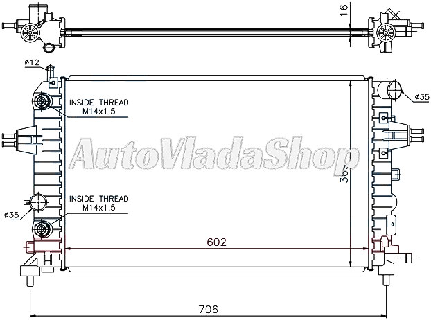 HLADNJAK MOTORA 1.2/1.4/1.8 BENZIN (MAN/AUTO) (600x360) CEV DIJAGONALNO